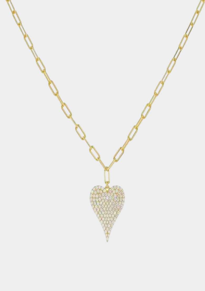 18K Gold Plated Anti Tarnish Zircon Heart Chain Pendant Necklace - Indya