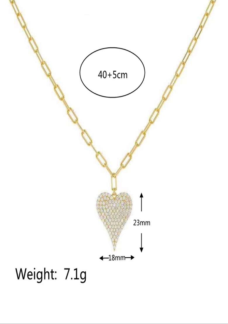 18K Gold Plated Anti Tarnish Zircon Heart Chain Pendant Necklace - Indya
