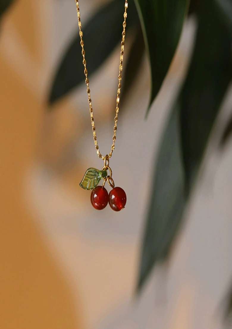18K Gold Plated Waterproof Anti Tarnish Red Cherry Pendant Necklace - Indya