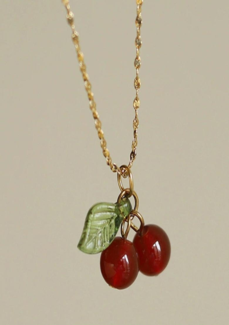 18K Gold Plated Waterproof Anti Tarnish Red Cherry Pendant Necklace - Indya