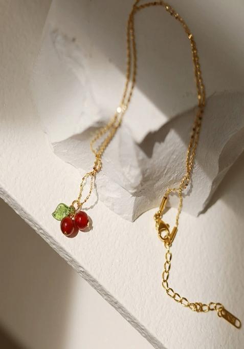 18K Gold Plated Waterproof Anti Tarnish Red Cherry Pendant Necklace