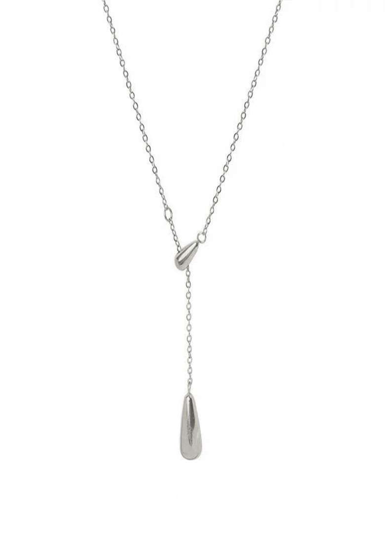 18K Silver Plated Waterproof Anti Tarnish Minimal Tear Drop Lariat Necklace - Indya