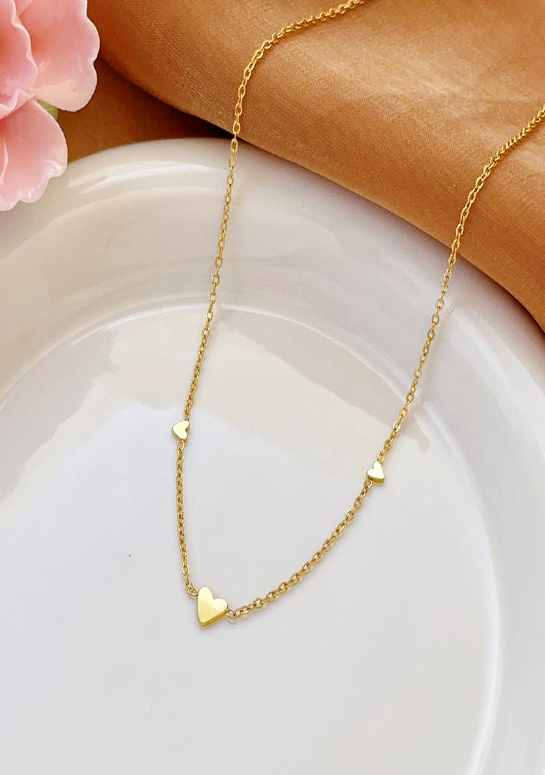 18K Gold Plated Waterproof Anti Tarnish Minimal Heart Chain Necklace - Indya