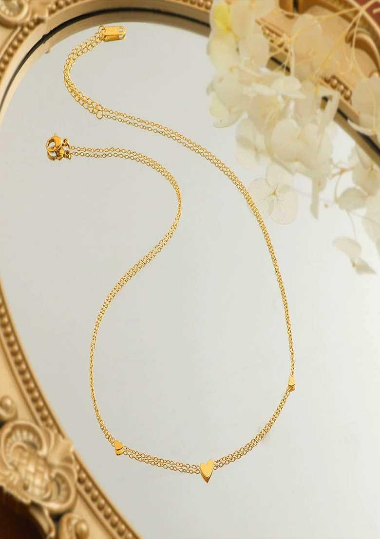 18K Gold Plated Waterproof Anti Tarnish Minimal Heart Chain Necklace - Indya