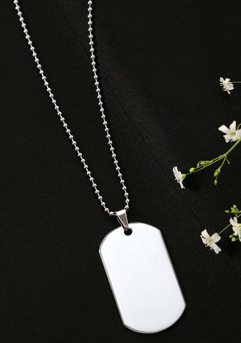 Men Silver Plated Dog Tag Pendant With Chain - Indya