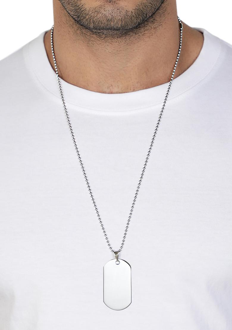Men Silver Plated Dog Tag Pendant With Chain - Indya