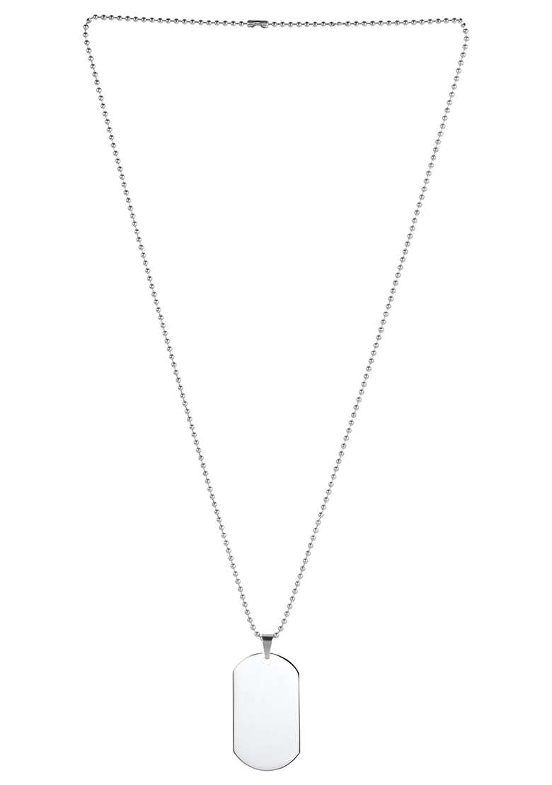 Men Silver Plated Dog Tag Pendant With Chain - Indya