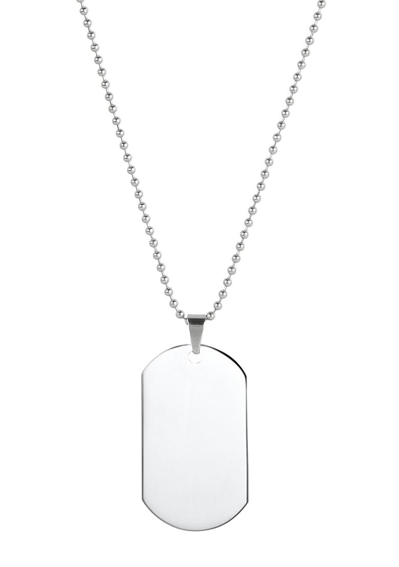 Men Silver Plated Dog Tag Pendant With Chain - Indya