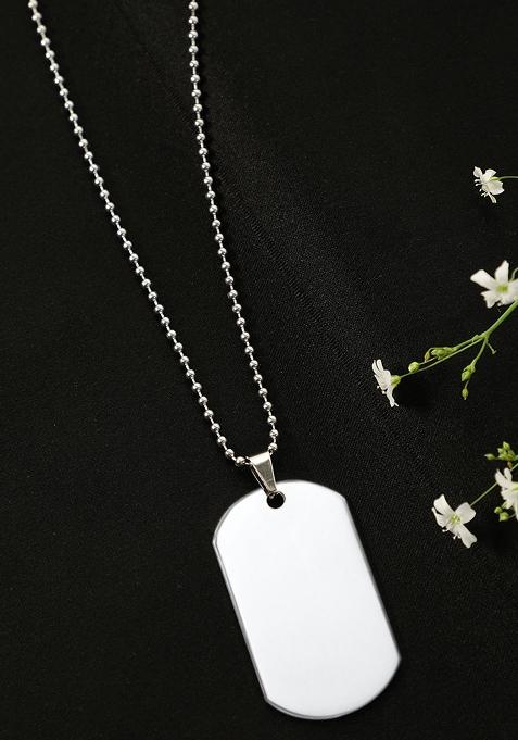 Men Silver Plated Dog Tag Pendant With Chain