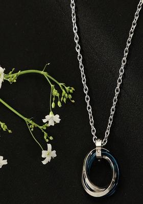 Men Silver Plated Blue Cz Studded Pendant With Chain