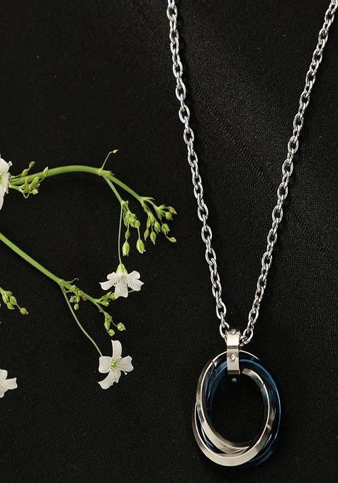 Men Silver Plated Blue Cz Studded Pendant With Chain