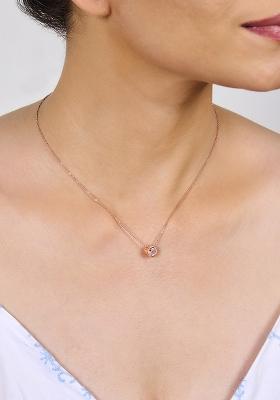Rose Gold Plated Cubic Zirconia Studded Pendant With Chain