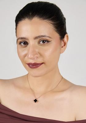 White Black Clover Shaped Reversible Rose Gold Plated Pendant With Chain