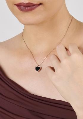Rose Gold Plated Black Off White Reversible Heart Shaped Pendant With Chain