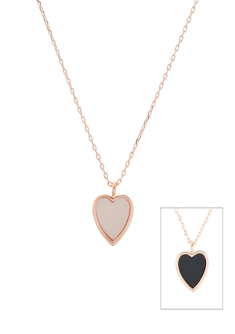 Rose Gold Plated Black Off White Reversible Heart Shaped Pendant With Chain - Indya