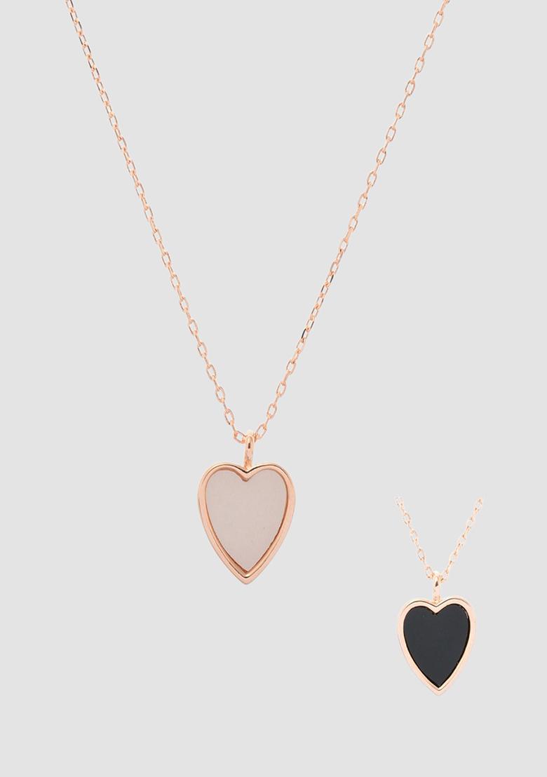 Rose Gold Plated Black Off White Reversible Heart Shaped Pendant With Chain - Indya