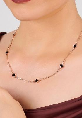 Black Rose Gold Plated Enamelled Clover Constellation Necklace