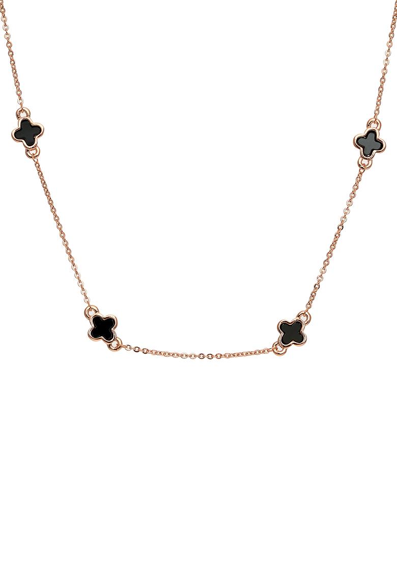 Black Rose Gold Plated Enamelled Clover Constellation Necklace - Indya