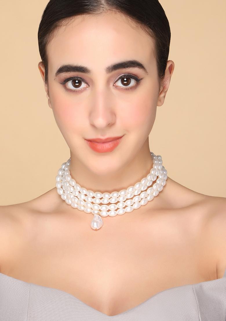 White Gold Plated Choker Necklace - Indya