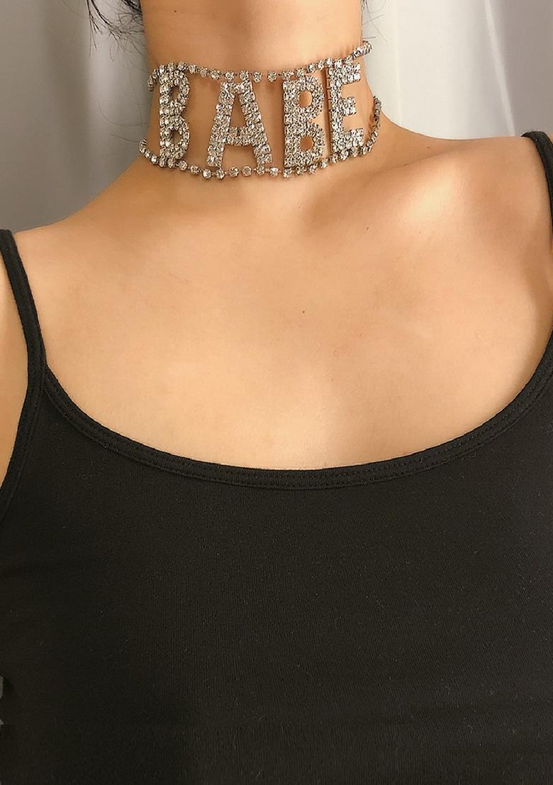 Silver Toned Gold Toned Silver Plated Choker Necklace - Indya