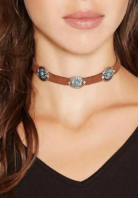 Silver Toned Brown Silver Plated Choker Necklace