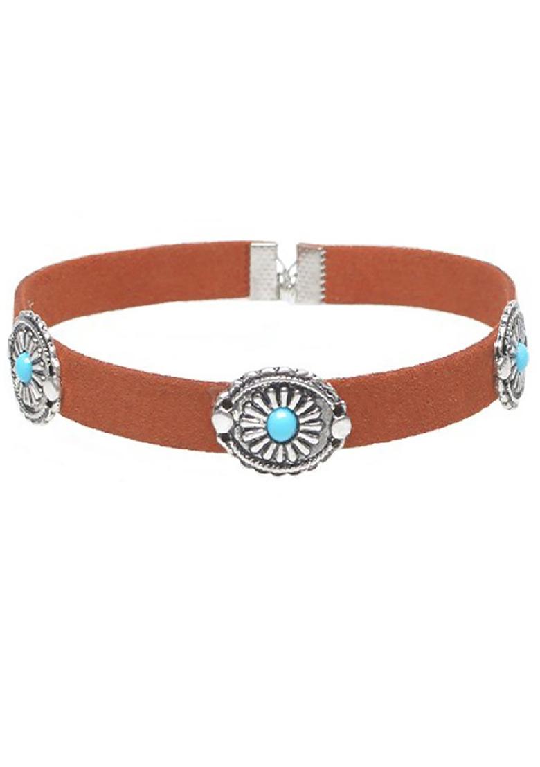 Silver Toned Brown Silver Plated Choker Necklace - Indya