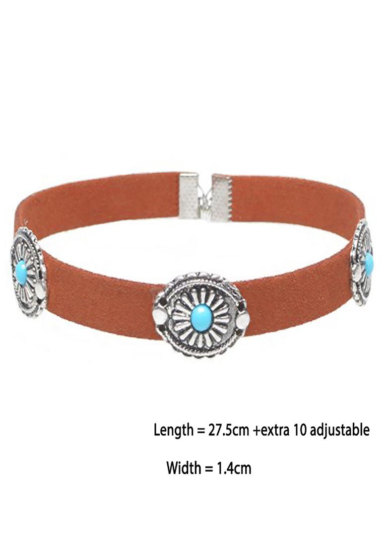 Silver Toned Brown Silver Plated Choker Necklace - Indya