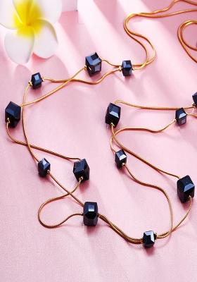 Gold Plated Black Crystal Long Gold Plated Necklace Chain