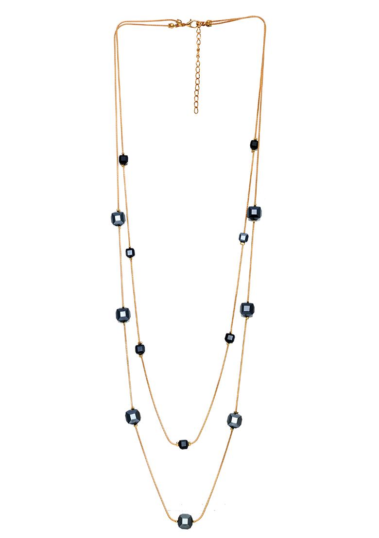 Gold Plated Black Crystal Long Gold Plated Necklace Chain - Indya