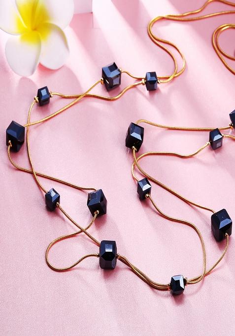 Gold Plated Black Crystal Long Gold Plated Necklace Chain