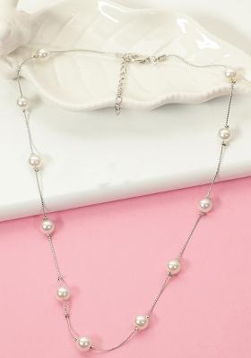 Silver Plated White Pearl Minimal Necklace