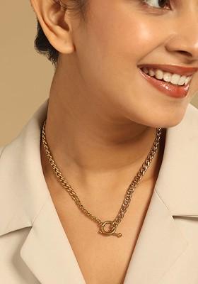 Gold Plated Stainless Steel Minimal Chain With Toggle Lock Closure