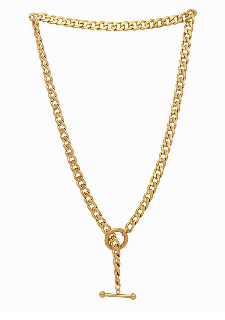 Gold Plated Stainless Steel Minimal Chain With Toggle Lock Closure - Indya