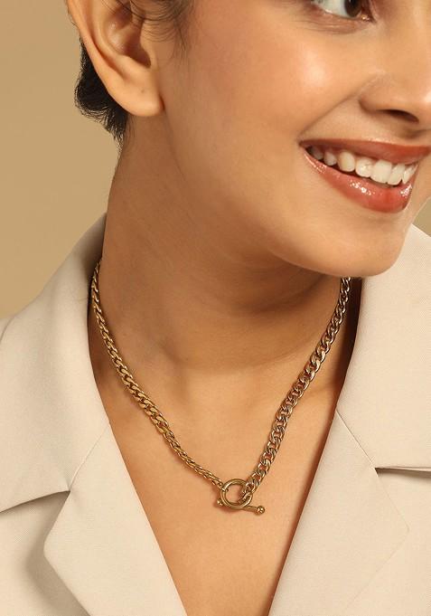 Gold Plated Stainless Steel Minimal Chain With Toggle Lock Closure