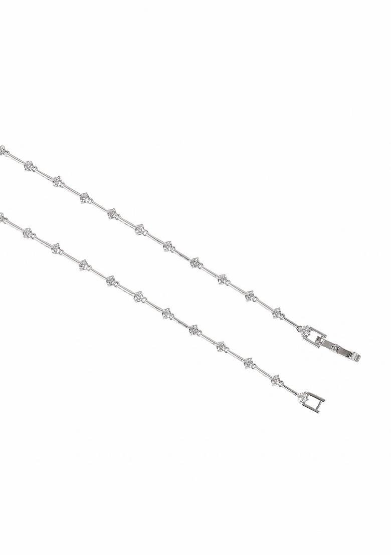 Silver Plated Minimal Cubic Zirconia Studded Necklace Set - Indya
