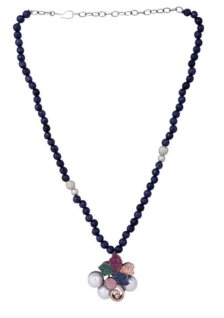 Twilight Blossom Silver Plated Artificial Studded Beaded Minimal Necklace - Indya