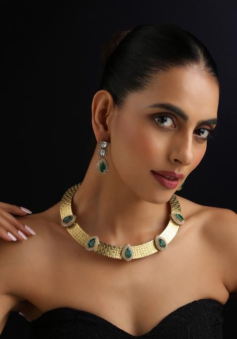 Green Polki Brass Necklace