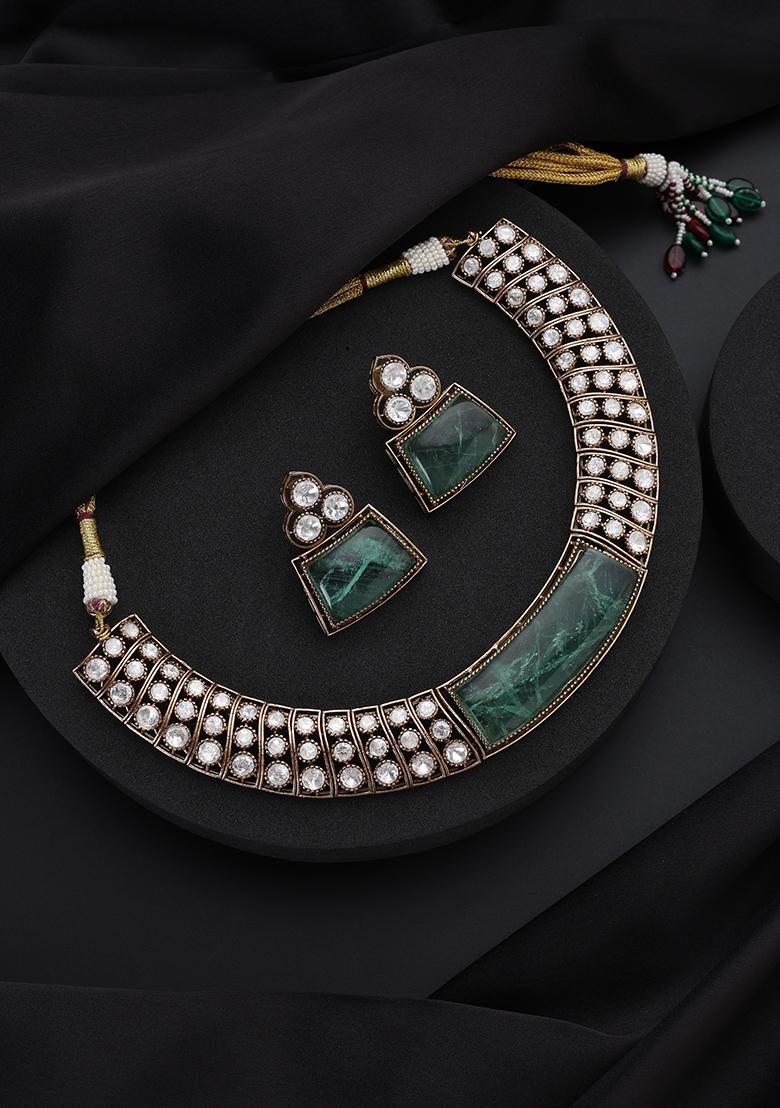 Mint Polki Brass Necklace - Indya