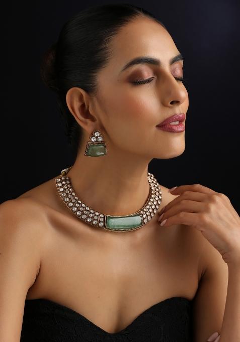 Mint Polki Brass Necklace