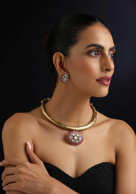 Red Polki Brass Necklace