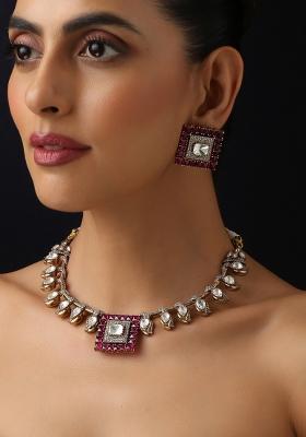 Red Polki Silver Necklace