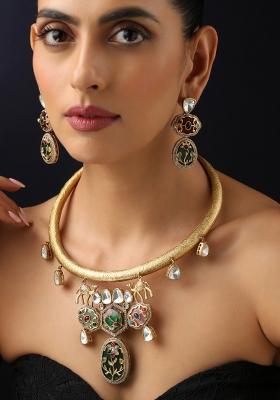 Multicolor Polki Brass Necklace