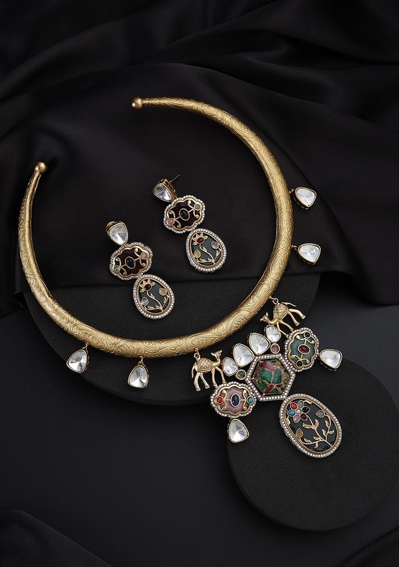 Multicolor Polki Brass Necklace - Indya