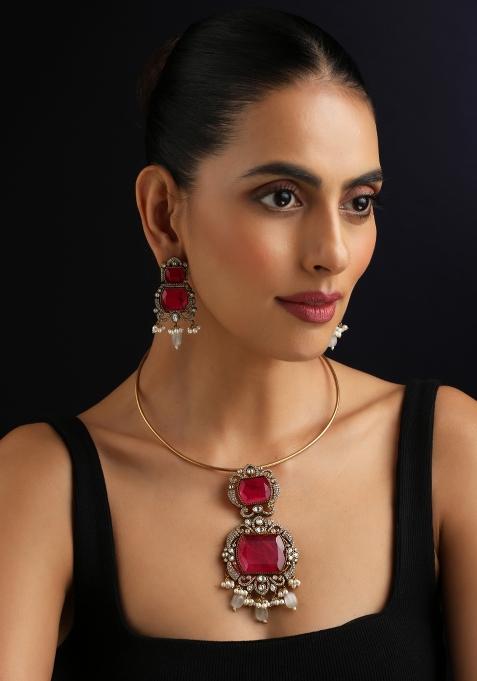 Red Polki Brass Necklace