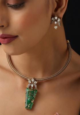 Green Polki Brass Necklace