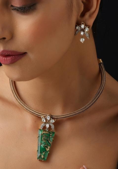 Green Polki Brass Necklace