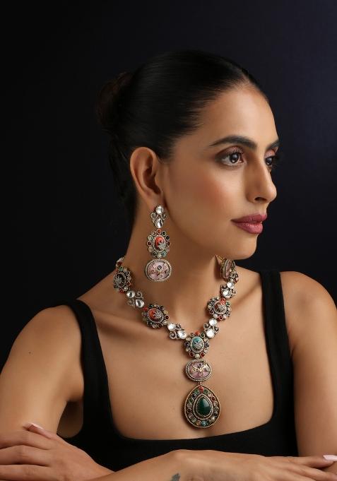 Multicolor Polki Brass Necklace