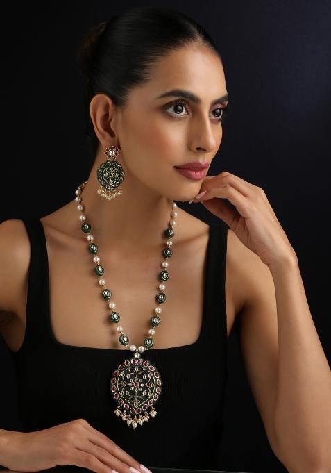 Green Polki Brass Necklace