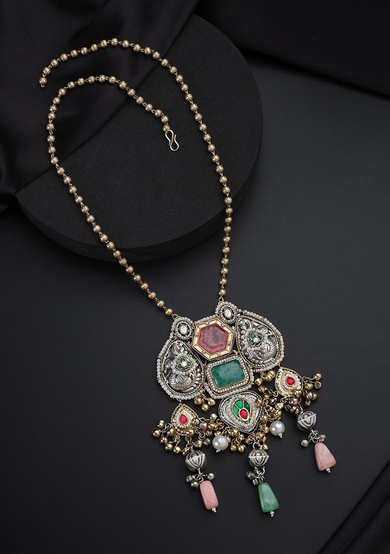 Multicolor Zirconia Silver Necklace - Indya