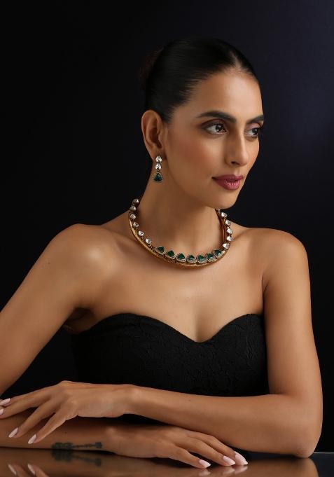 Green Polki Brass Necklace